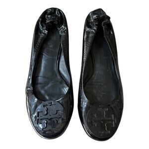 Tory Burch Reva Black Patent Leather Flat in Black Size 8.5